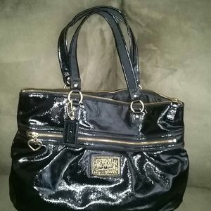 Coach Poppy Daisy Black Patent Leather Tote